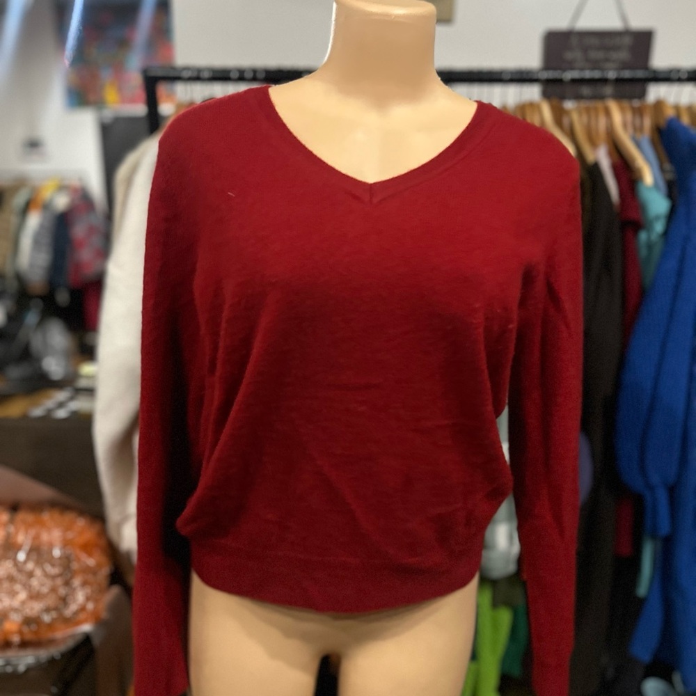 Quince Deep Red V-Neck Sweater
